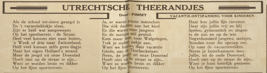 717016 Gedichtje 'Onze Zwanen' van 'Pimmy', over de Utrechtse stadszwanen.